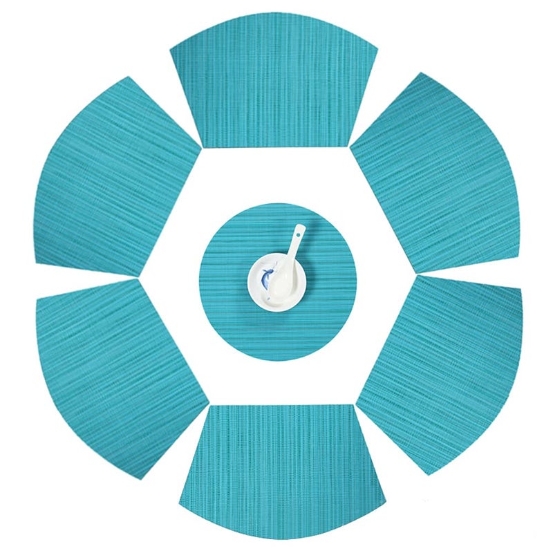 SvaTao Round Table Placemats Wedge Shaped Place Mat with Centerpiece Round Mat Table Mats Washable, Set of 7 Placemats for Dining Table(Blue) - Image 1